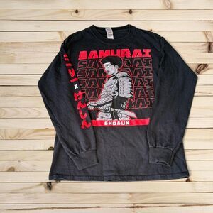Samurai Shogun Graphic Long Sleeve Shirt Black Anime Streetwear Size S